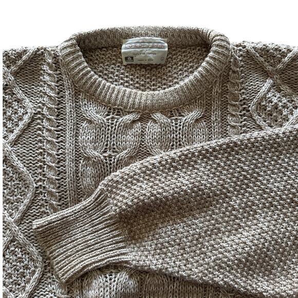 Vintage Lord Jeff 100% Fine Cotton Cableknit‎ Sweater Beige Large - Picture 1 of 5